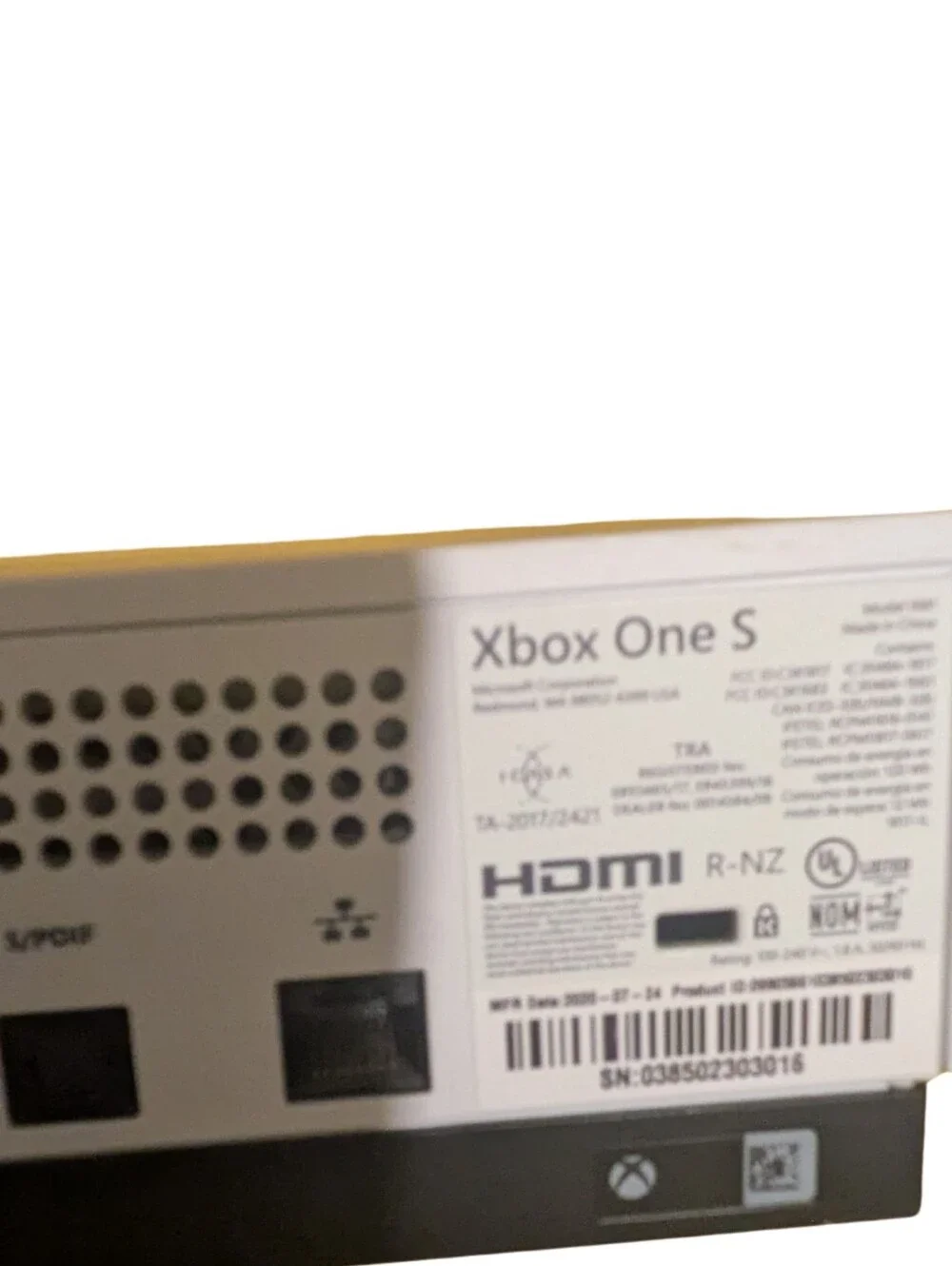 XBox One S 1TB White - Disc Drive (Cords, Controllers, & Games)